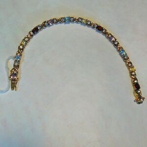 VINTAGE STERLING 925 TENNIS MULTI GEM BRACELET ××× LINKS (7.5") BEAUTIFUL EUC